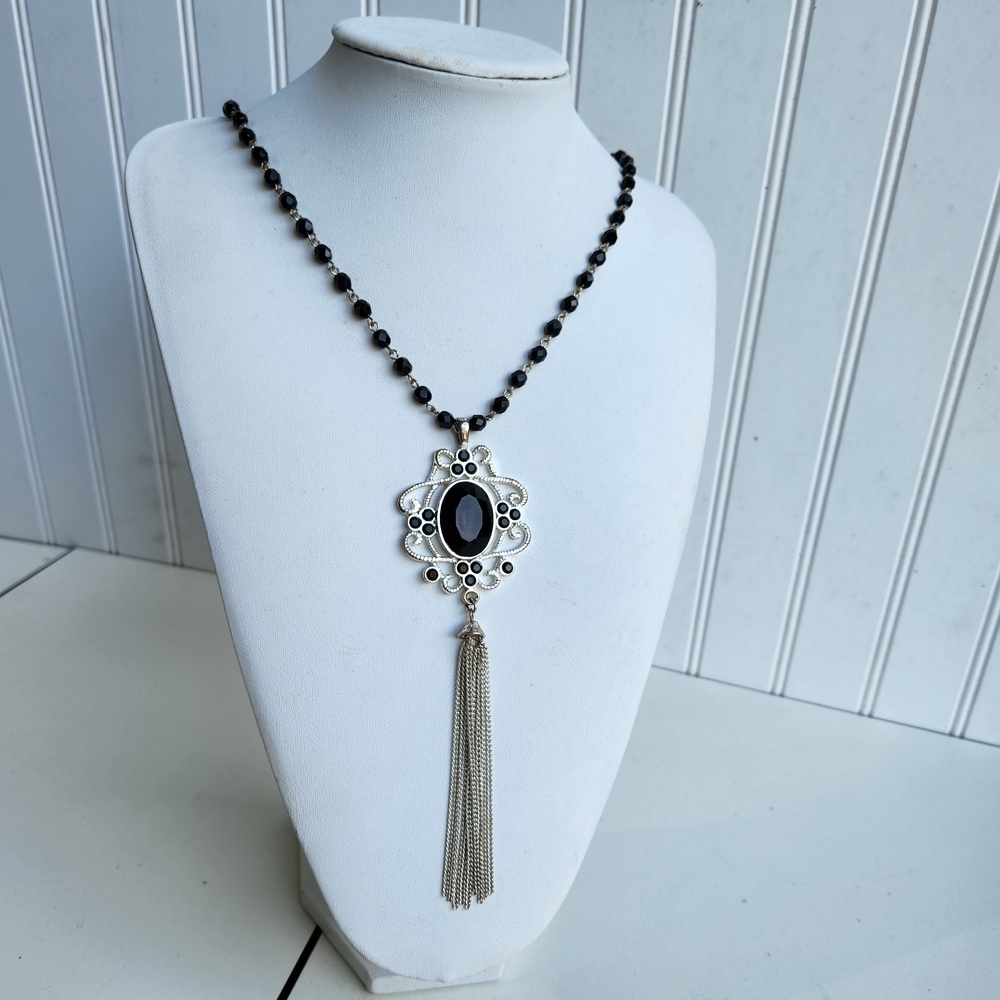 White Mark Silver and Black Beaded Necklace White House Black Market